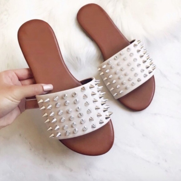 Shoes - White Studded Slide Sandal